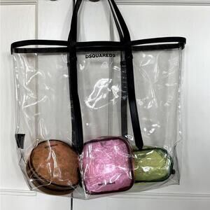 Dsquared2 authentic large PVC leather tote with multi color PVC zip pouches.